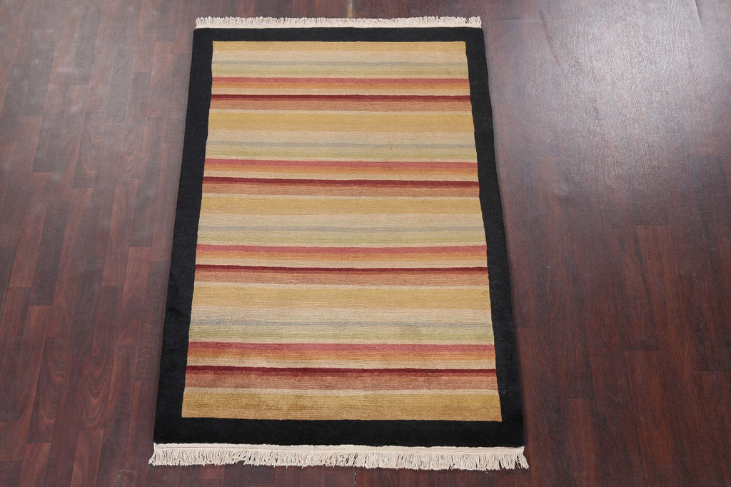 Vegetable Dye Striped Nepalese Modern Area Rug 4x6