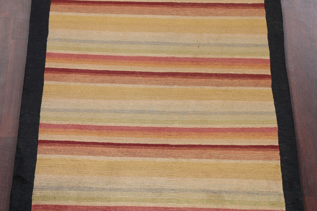 Vegetable Dye Striped Nepalese Modern Area Rug 4x6