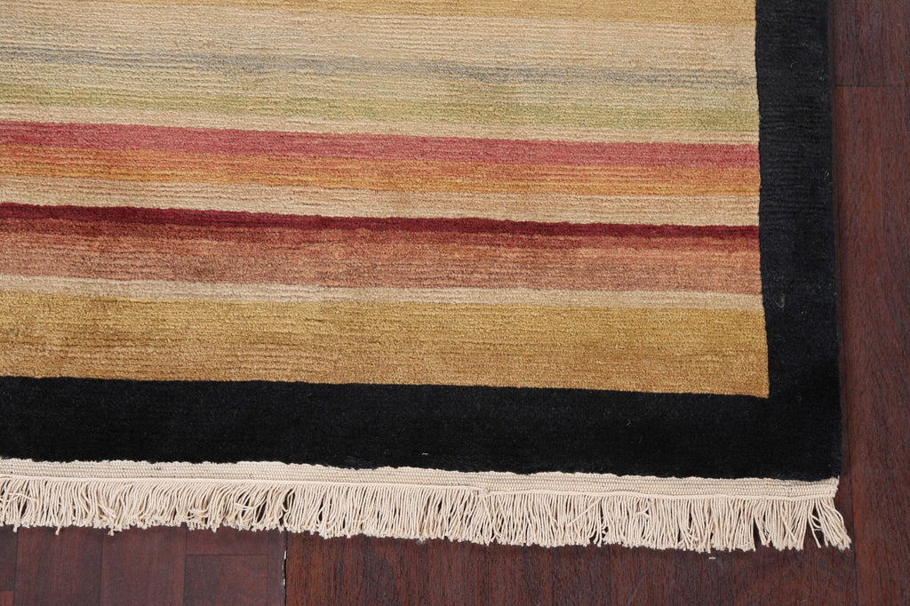 Vegetable Dye Striped Nepalese Modern Area Rug 4x6