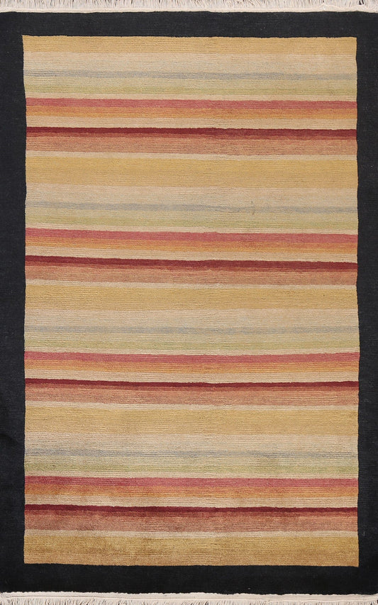 Vegetable Dye Striped Nepalese Modern Area Rug 4x6