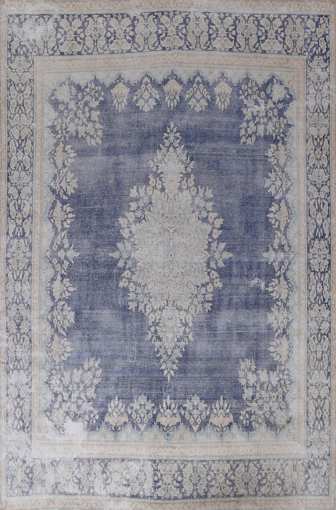 Distressed Blue Kerman Persian Area Rug 9x12