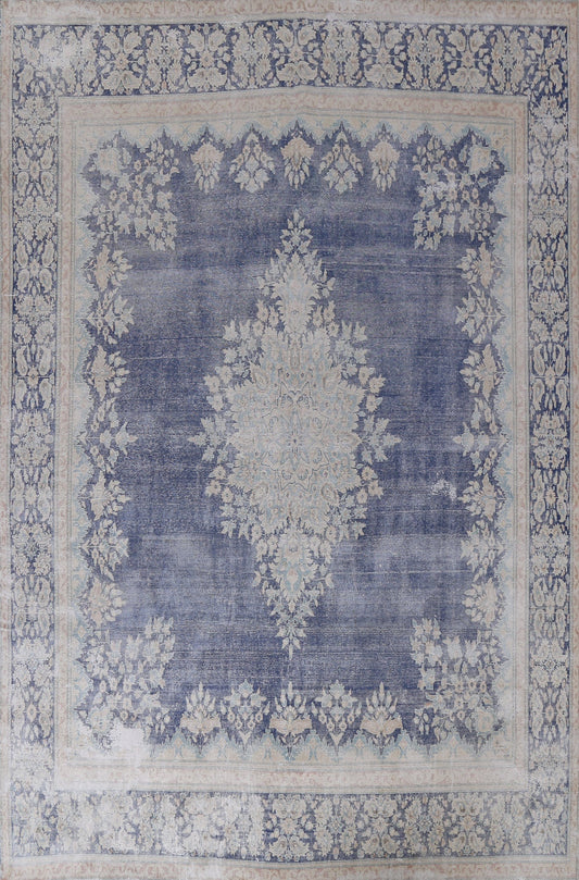 Distressed Blue Kerman Persian Area Rug 9x12