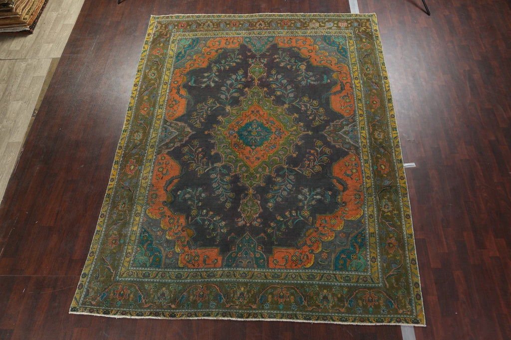 Distressed Over-Dye Tabriz Persian Area Rug 10x13