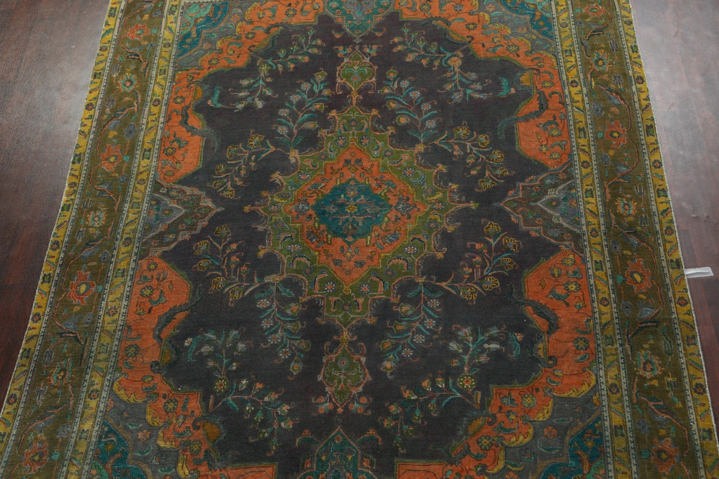 Distressed Over-Dye Tabriz Persian Area Rug 10x13