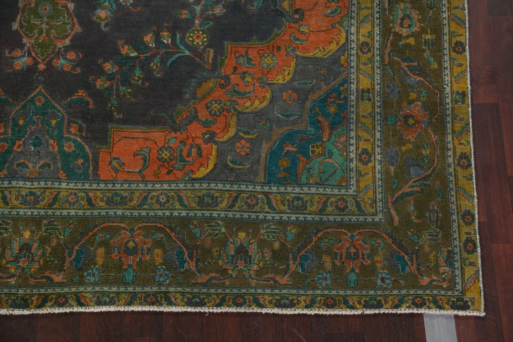 Distressed Over-Dye Tabriz Persian Area Rug 10x13