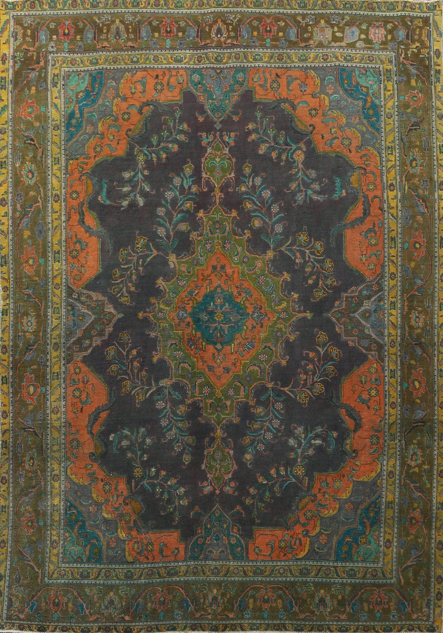 Distressed Over-Dye Tabriz Persian Area Rug 10x13