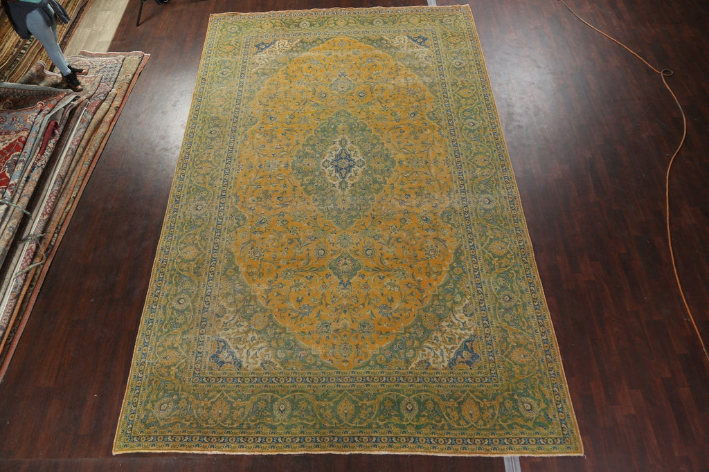 Distressed Over-Dye Kashan Persian Large Rug 10x16