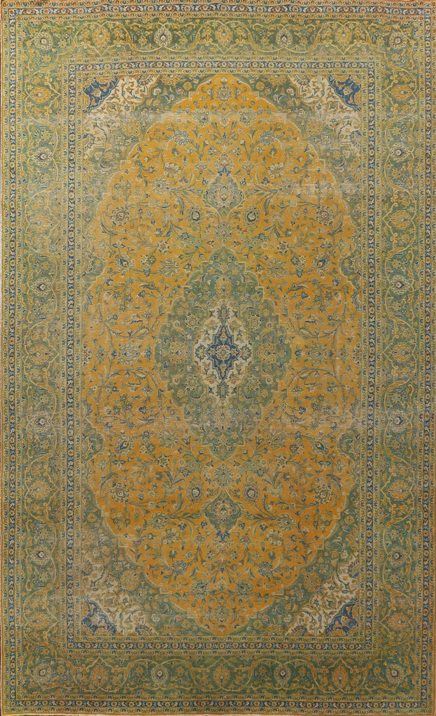 Distressed Over-Dye Kashan Persian Large Rug 10x16