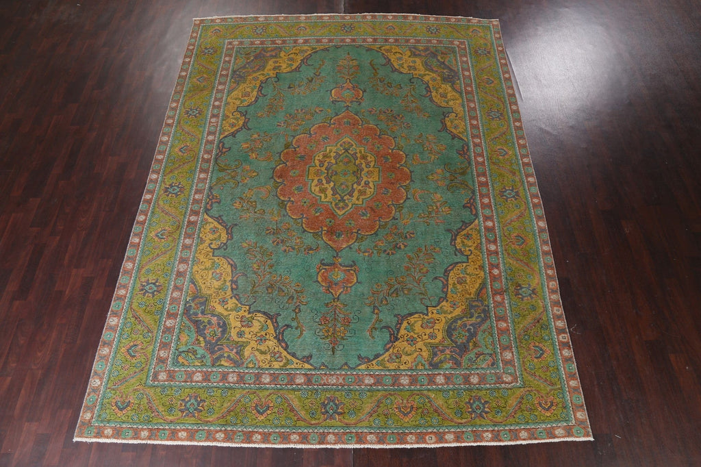 Green Over-Dye Tabriz Persian Area Rug 10x13