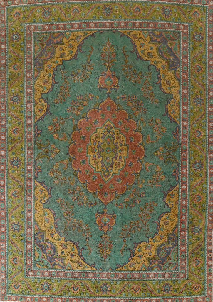 Green Over-Dye Tabriz Persian Area Rug 10x13