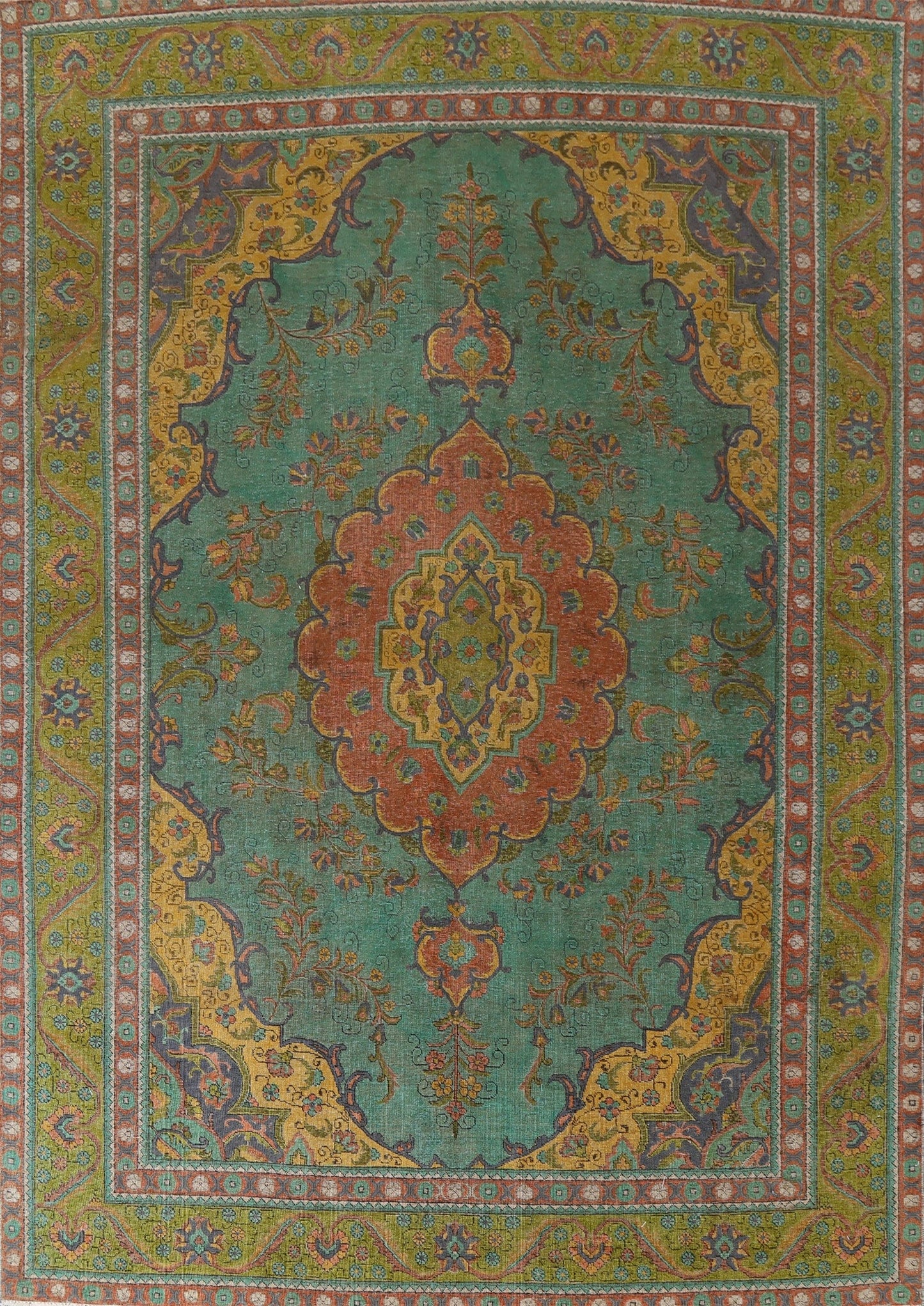 Green Over-Dye Tabriz Persian Area Rug 10x13