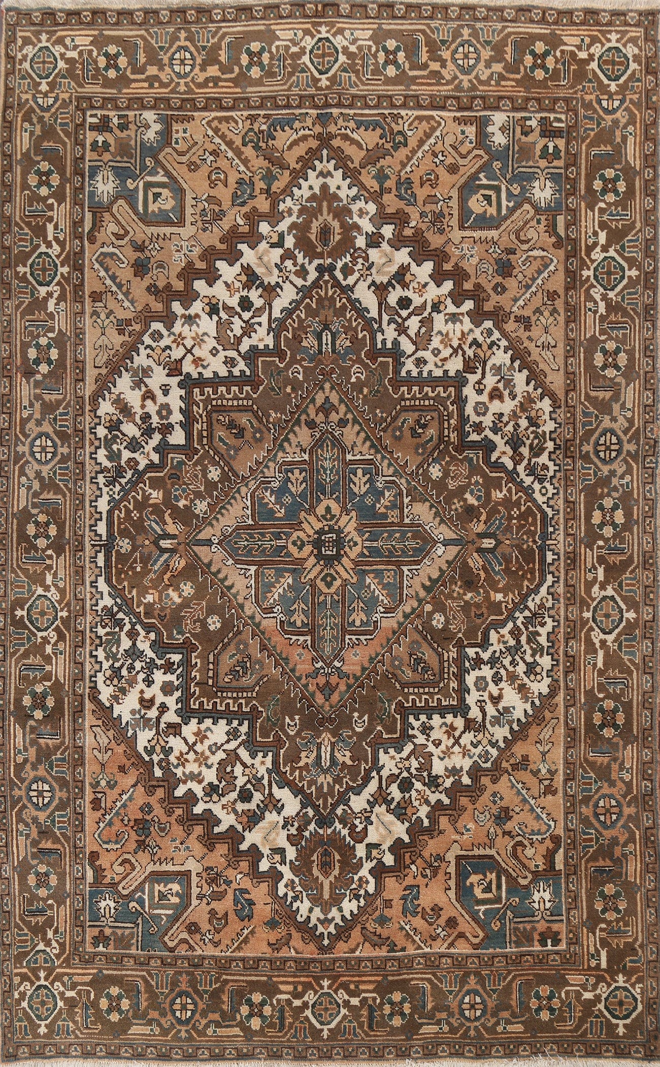 Vintage Geometric Heriz Persian Area Rug 7x10