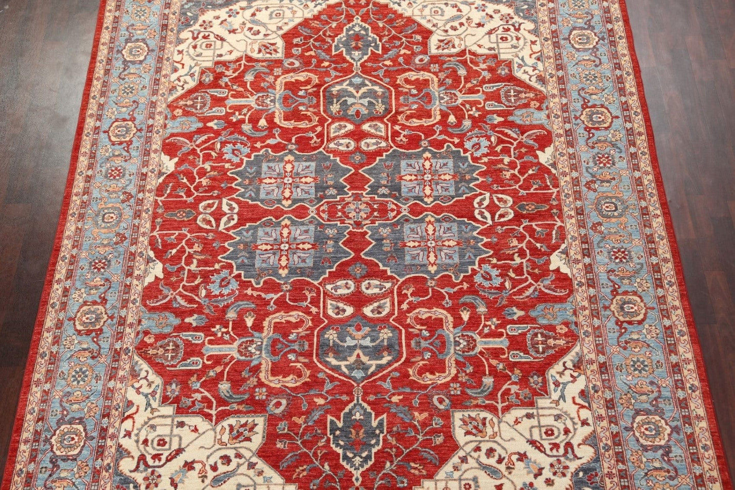 Vegetable Dye Geometric Heriz Serapi Area Rug 9x12