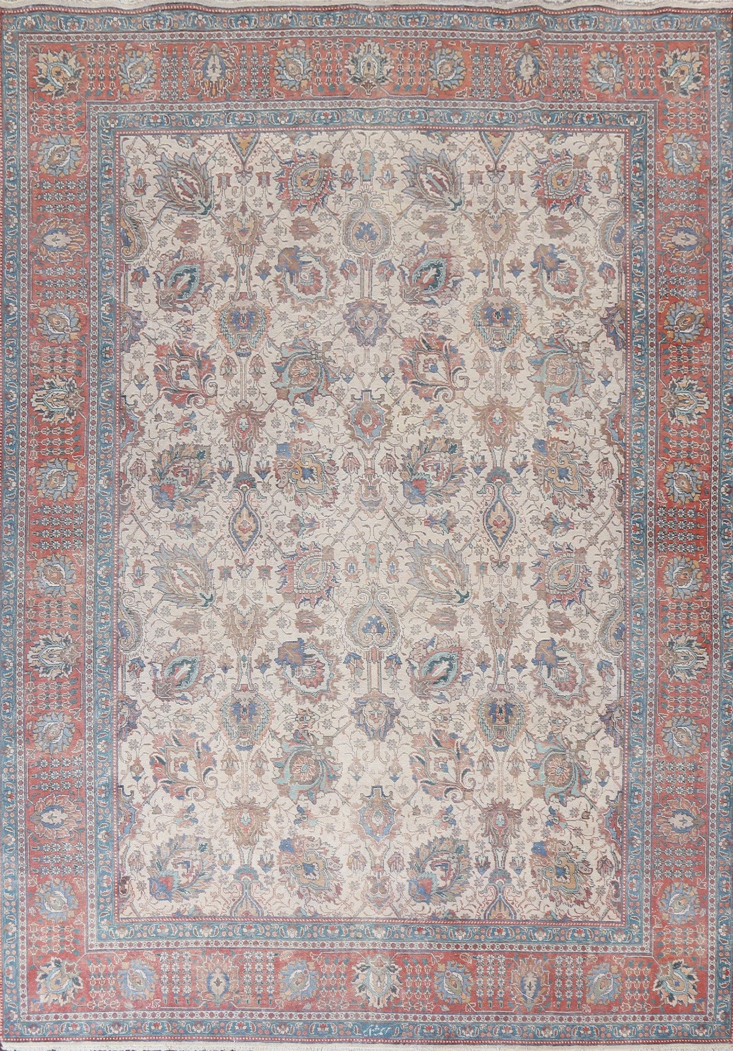 Vintage Geometric Tabriz Persian Area Rug 10x13