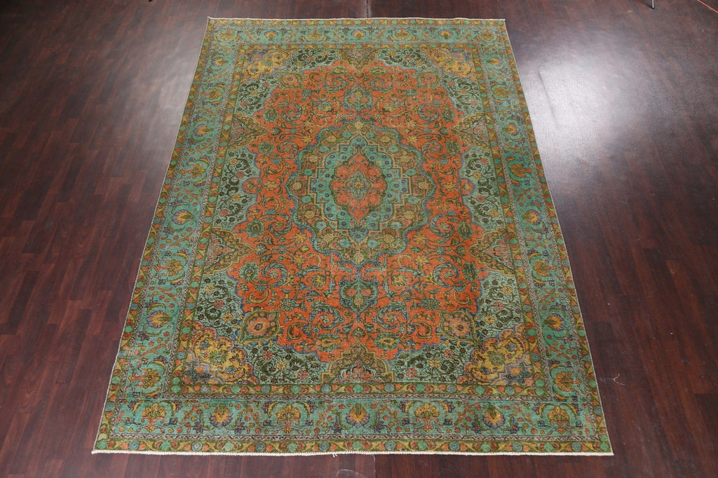 Distressed Over-Dye Tabriz Persian Area Rug 9x13