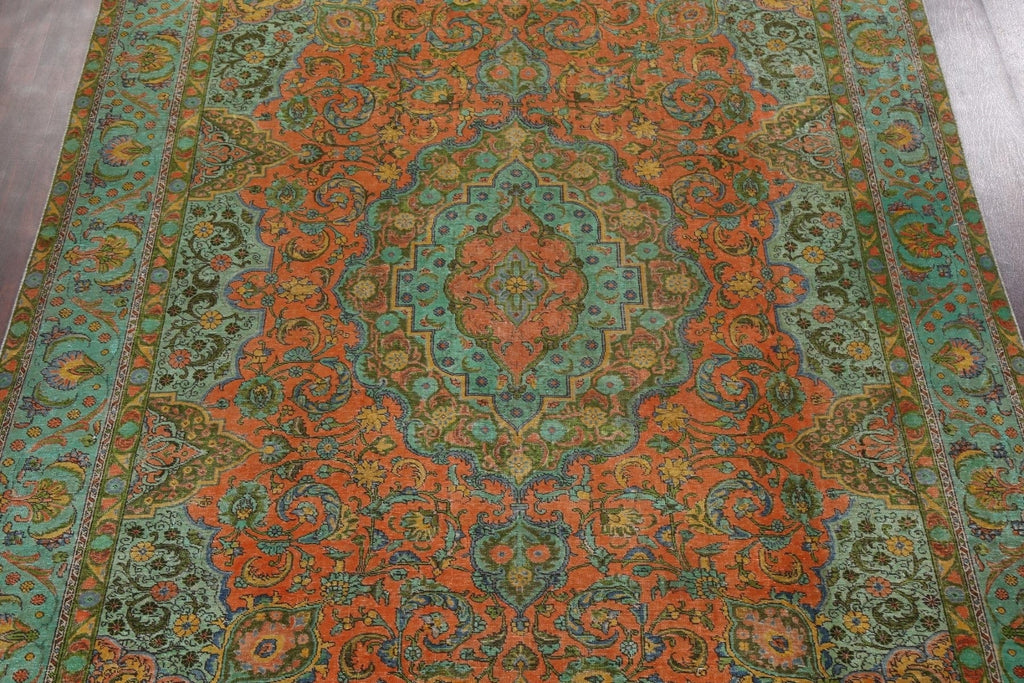 Distressed Over-Dye Tabriz Persian Area Rug 9x13