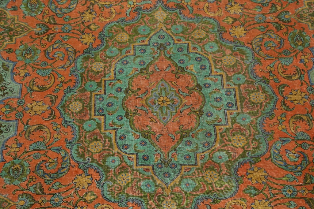 Distressed Over-Dye Tabriz Persian Area Rug 9x13