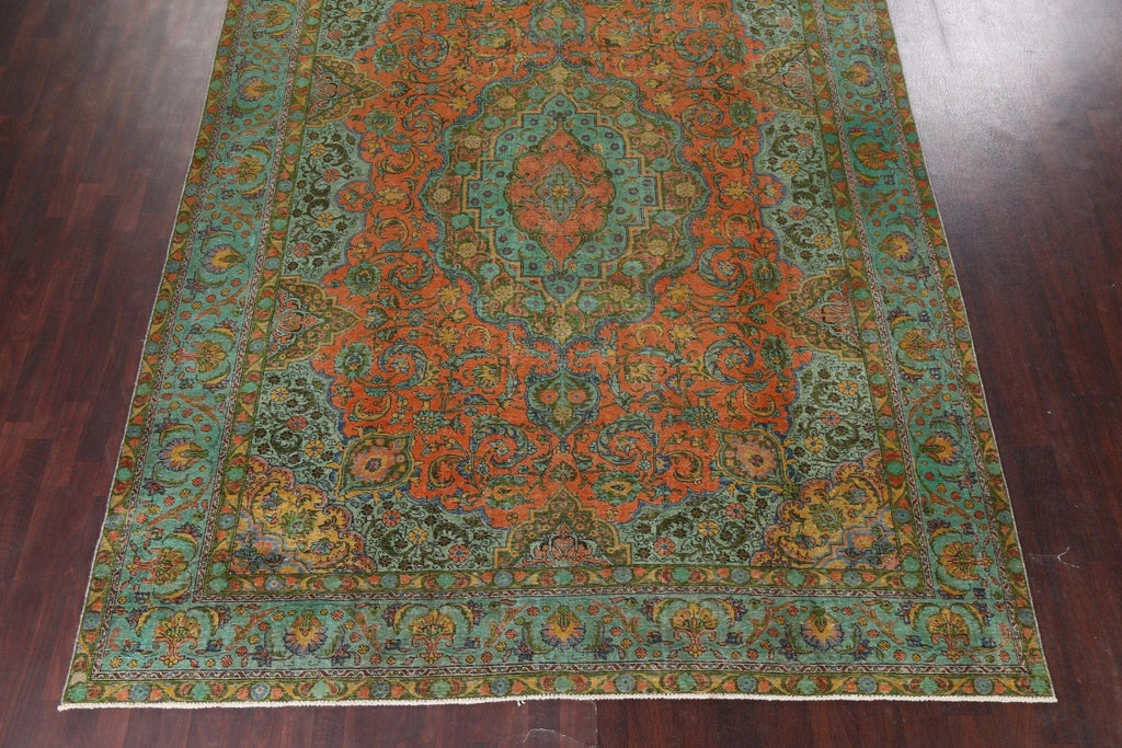 Distressed Over-Dye Tabriz Persian Area Rug 9x13