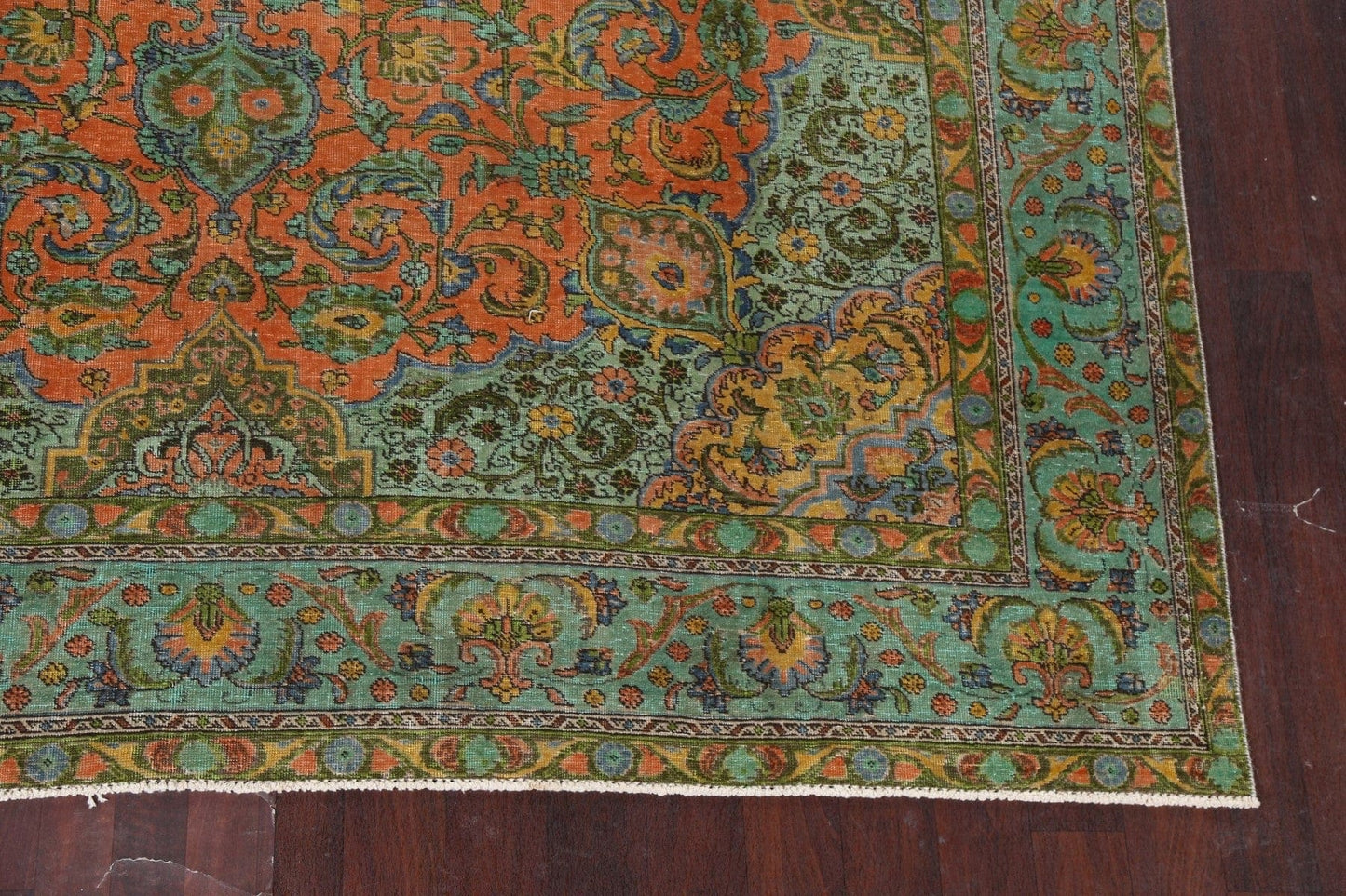 Distressed Over-Dye Tabriz Persian Area Rug 9x13