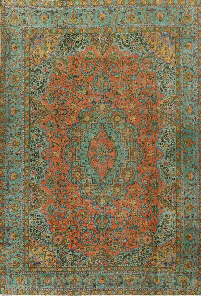 Distressed Over-Dye Tabriz Persian Area Rug 9x13