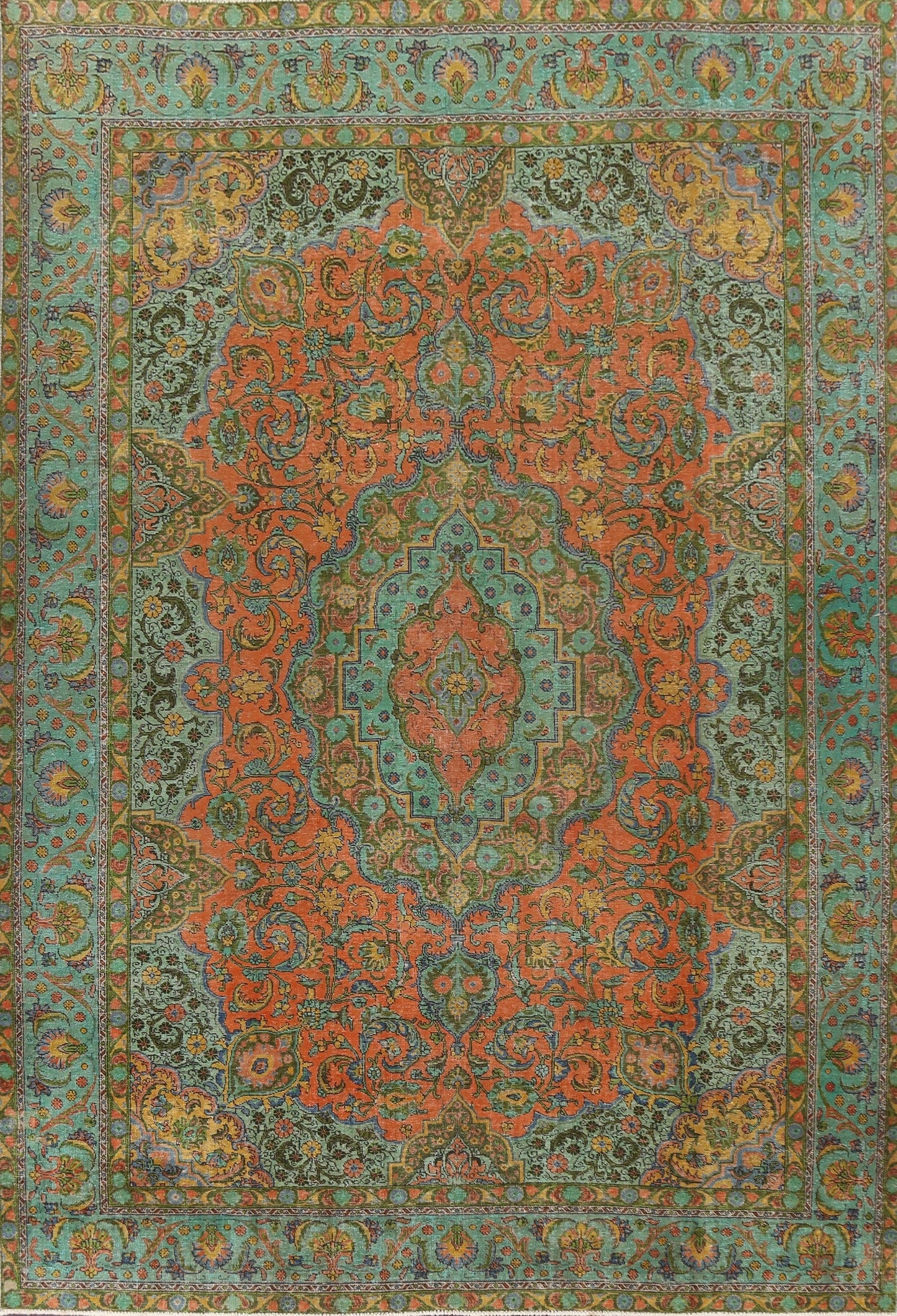 Distressed Over-Dye Tabriz Persian Area Rug 9x13