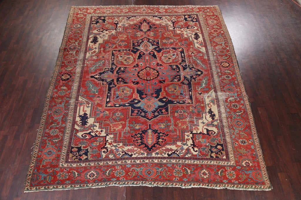 Pre-1900 Antique Vegetable Dye Heriz Serapi Persian Rug 10x12