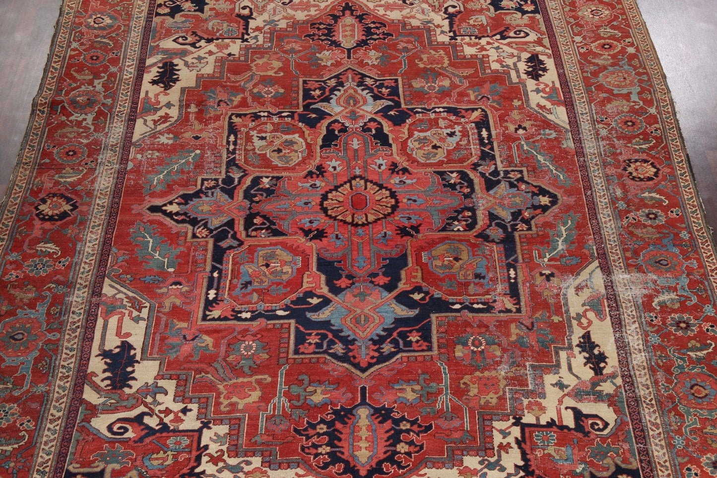 Pre-1900 Antique Vegetable Dye Heriz Serapi Persian Rug 10x12