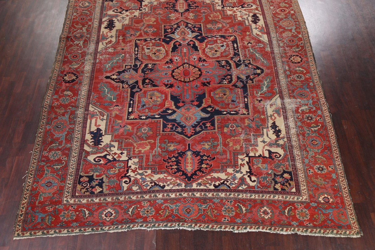 Pre-1900 Antique Vegetable Dye Heriz Serapi Persian Rug 10x12