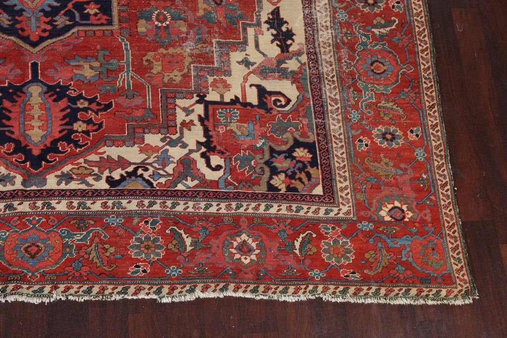 Pre-1900 Antique Vegetable Dye Heriz Serapi Persian Rug 10x12