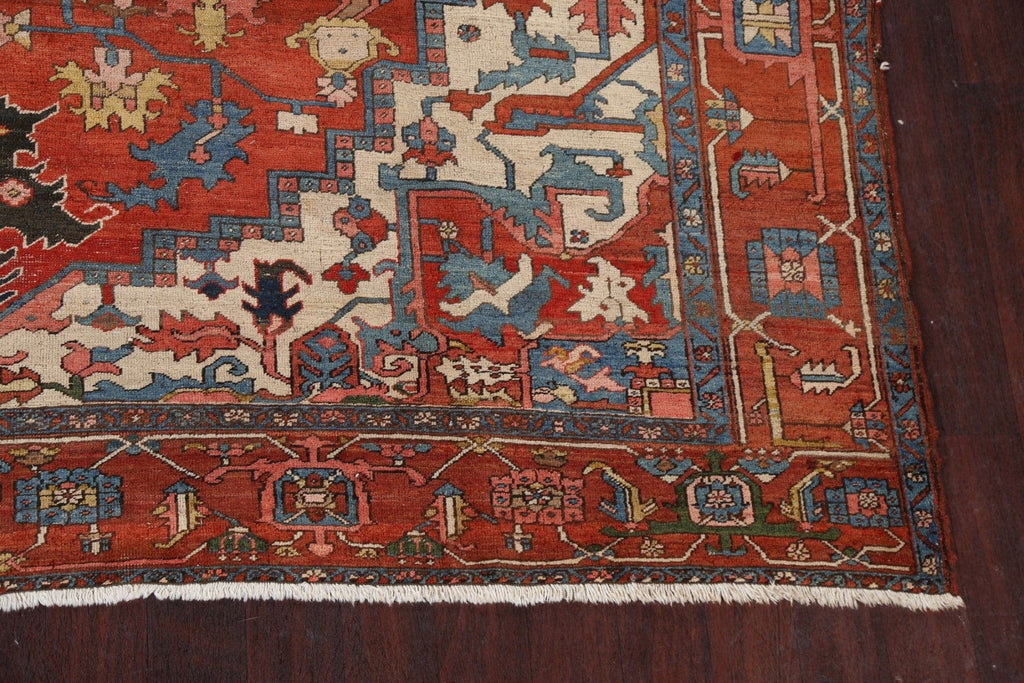 Antique Vegetable Dye Heriz Serapi Persian Area Rug 10x11