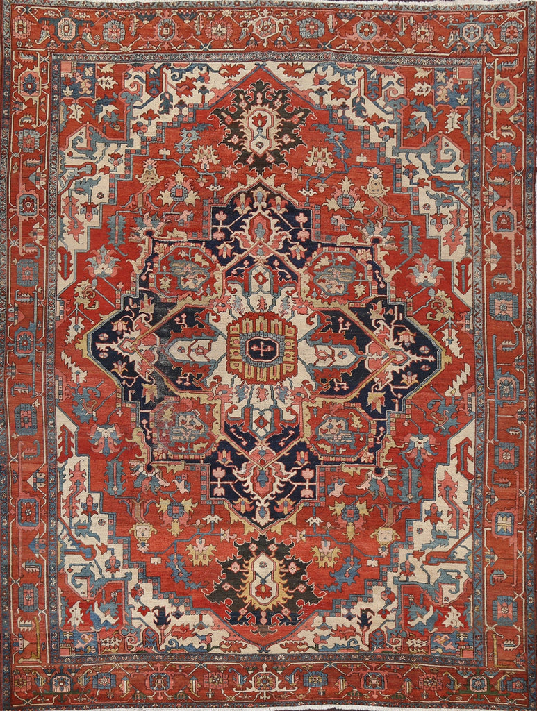 Antique Vegetable Dye Heriz Serapi Persian Area Rug 10x11