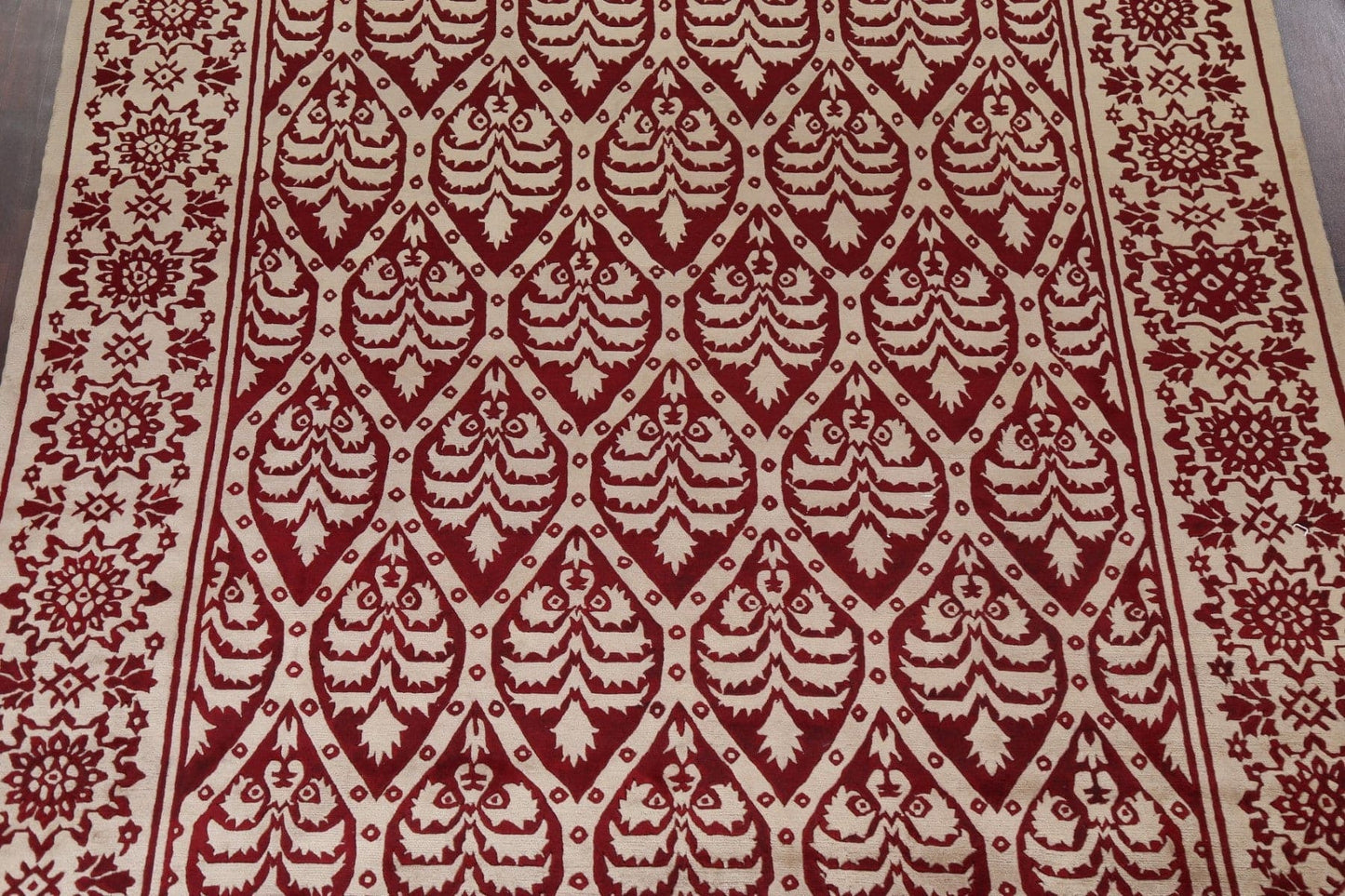 Vegetable Dye Red/ Ivory Nepalese Wool Area Rug 9x11