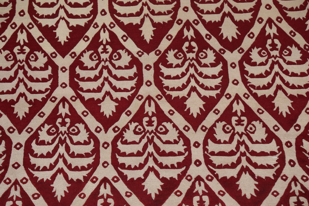 Vegetable Dye Red/ Ivory Nepalese Wool Area Rug 9x11