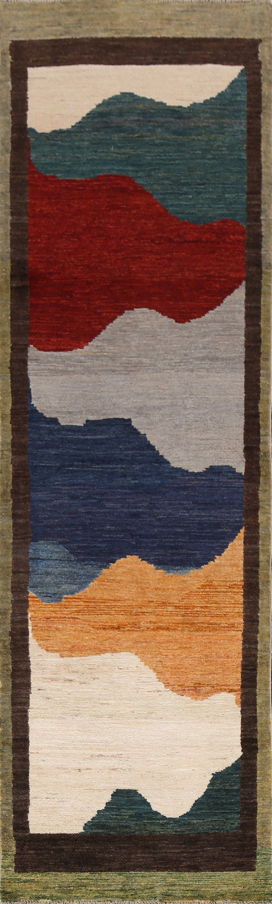 Modern Gabbeh Kashkoli Wool Runner Rug 3x9