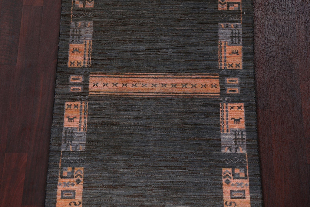 Charcoal Gabbeh Kashkoli Wool Runner Rug 3x10