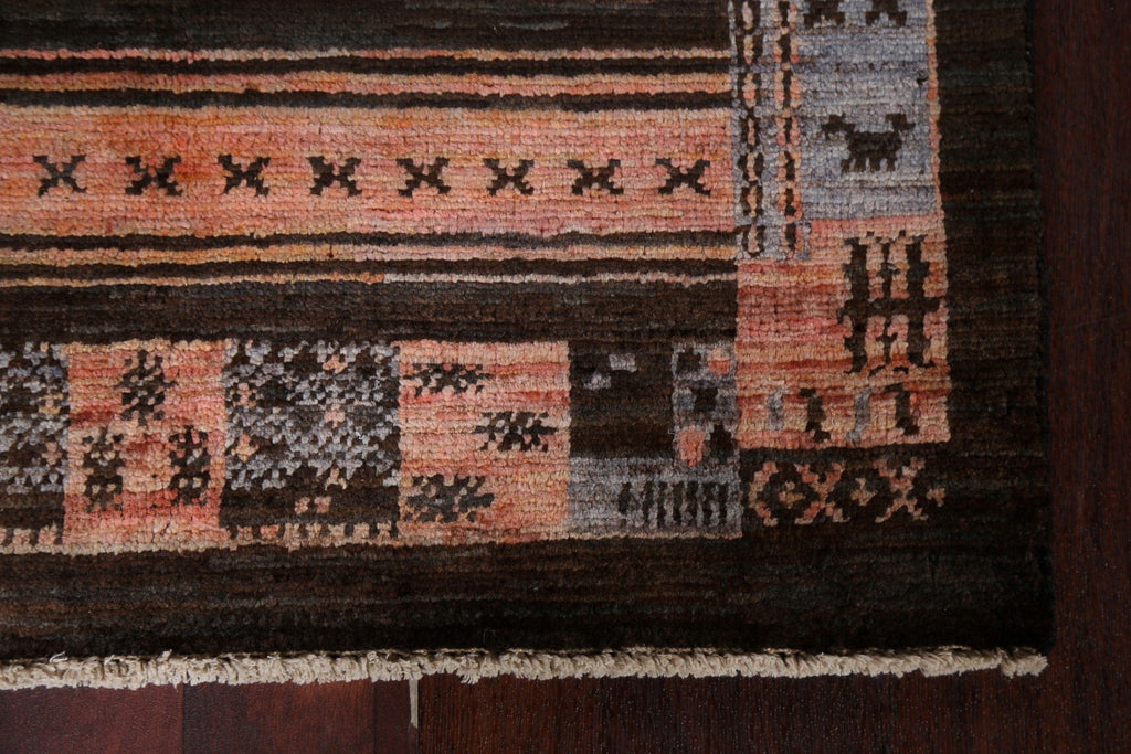 Charcoal Gabbeh Kashkoli Wool Runner Rug 3x10