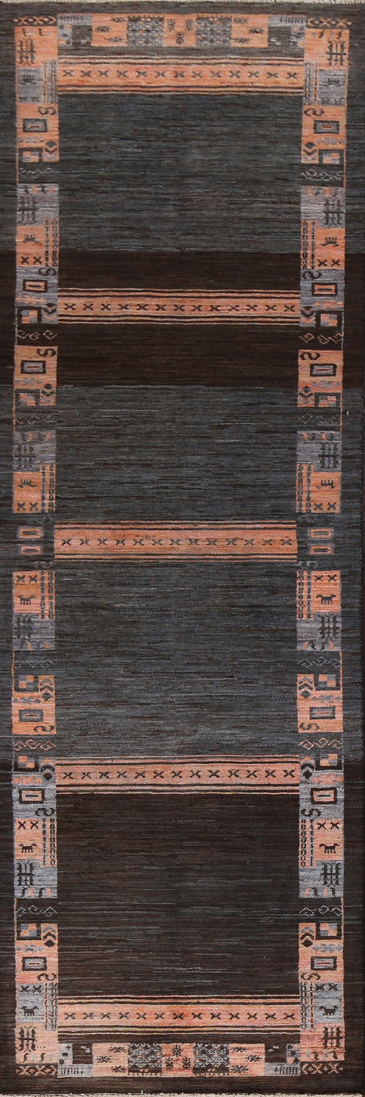 Charcoal Gabbeh Kashkoli Wool Runner Rug 3x10