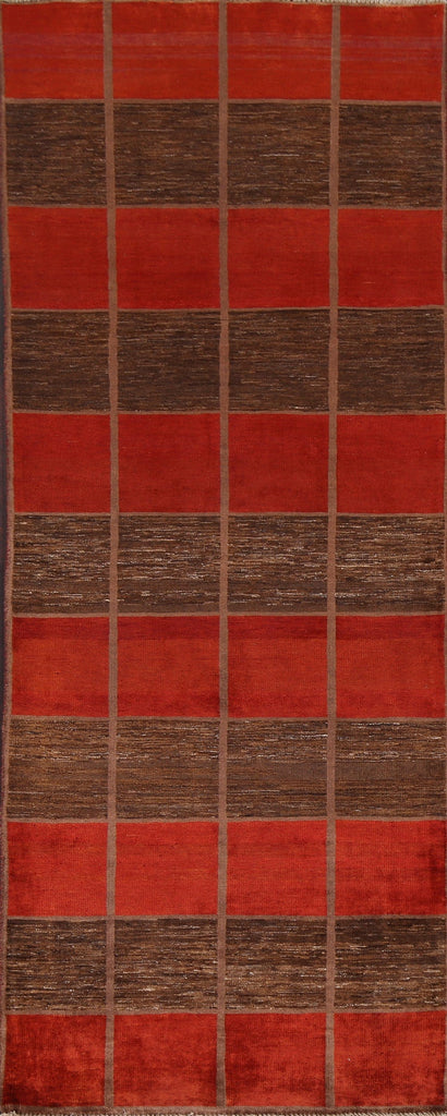 Red/ Brown Gabbeh Kashkoli Wool Runner Rug 3x8