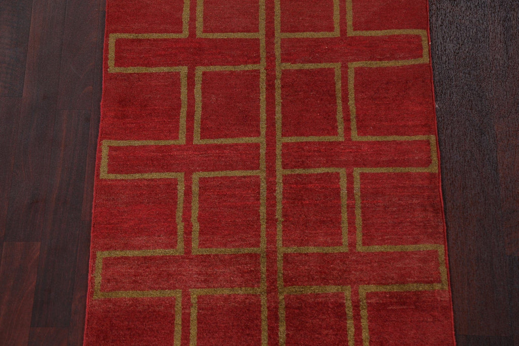 Red Gabbeh Kashkoli Wool Runner Rug 3x10