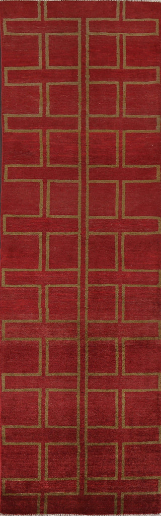 Red Gabbeh Kashkoli Wool Runner Rug 3x10