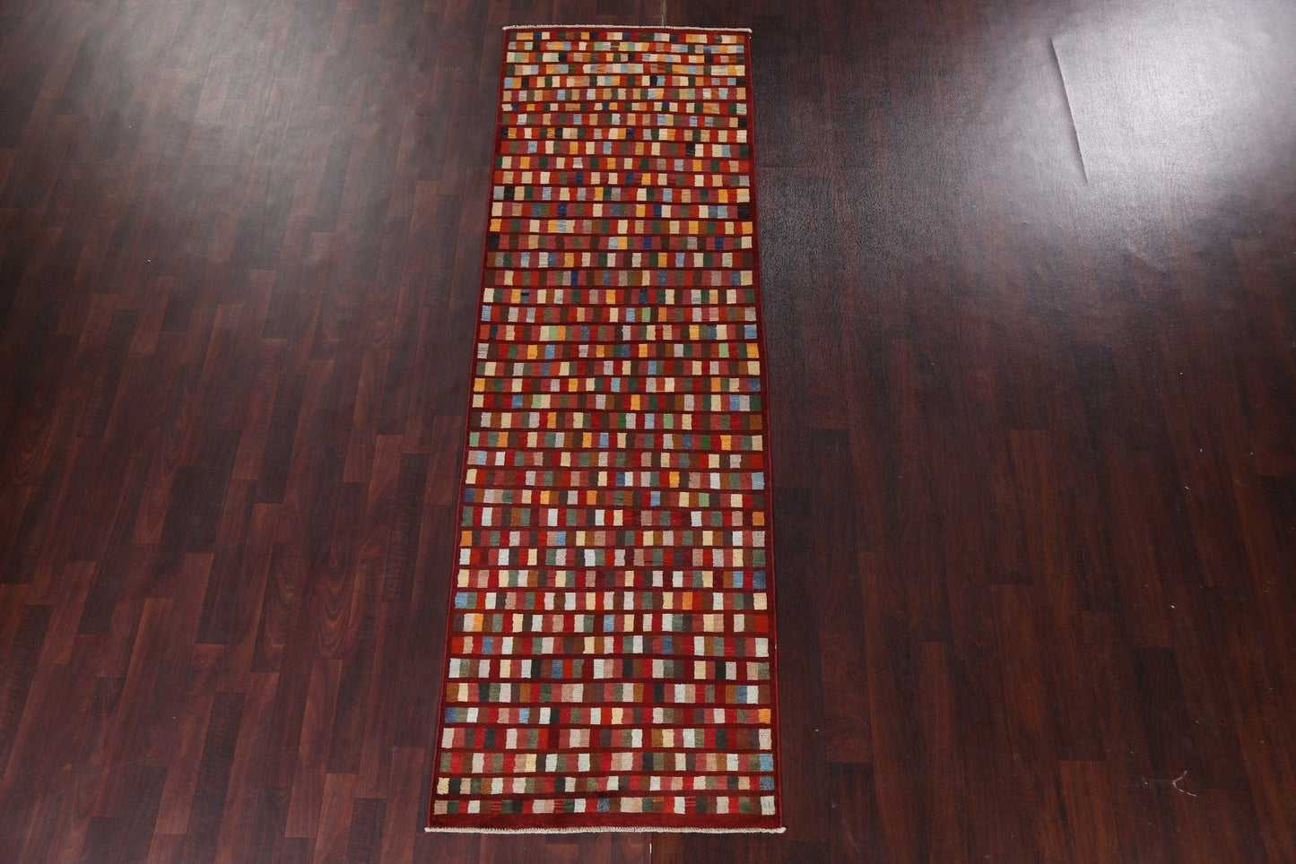 Checkered Gabbeh Kashkoli Wool Runner Rug 3x9