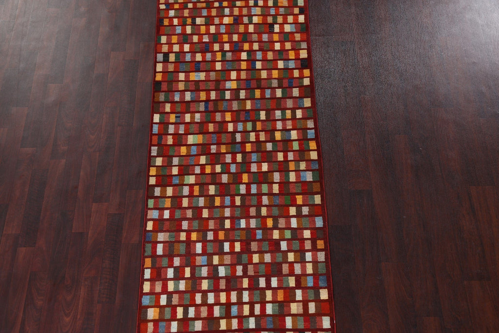 Checkered Gabbeh Kashkoli Wool Runner Rug 3x9