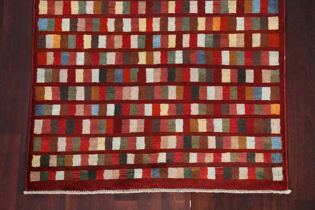 Checkered Gabbeh Kashkoli Wool Runner Rug 3x9