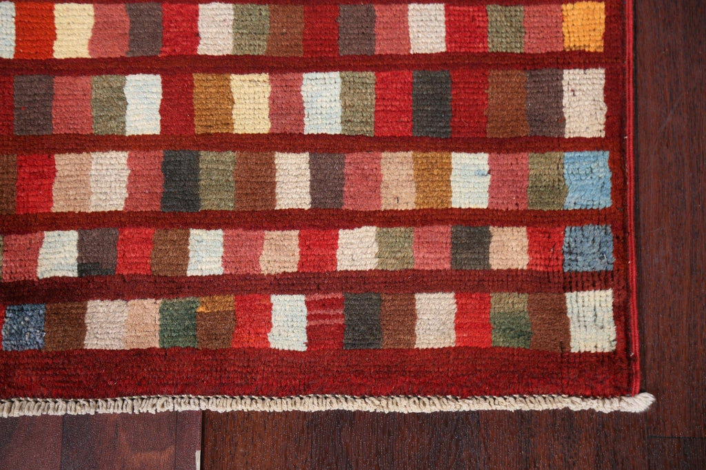 Checkered Gabbeh Kashkoli Wool Runner Rug 3x9