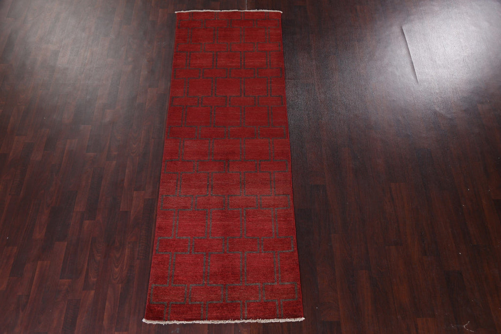 Red Gabbeh Kashkoli Wool Runner Rug 3x9