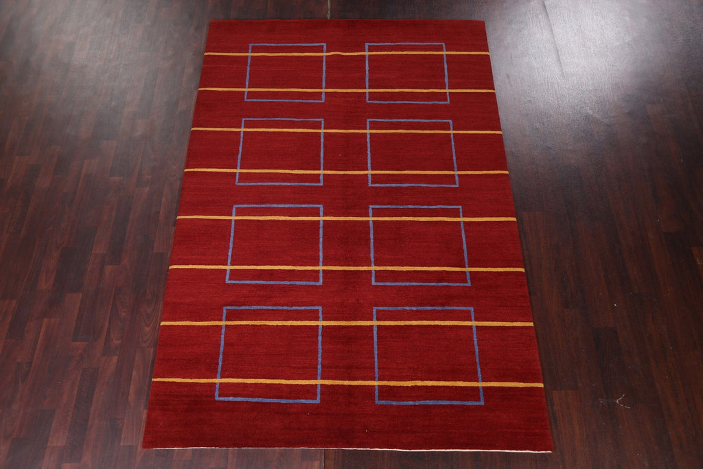 Red Vegetable Dye Nepalese Wool Area Rug 6x9