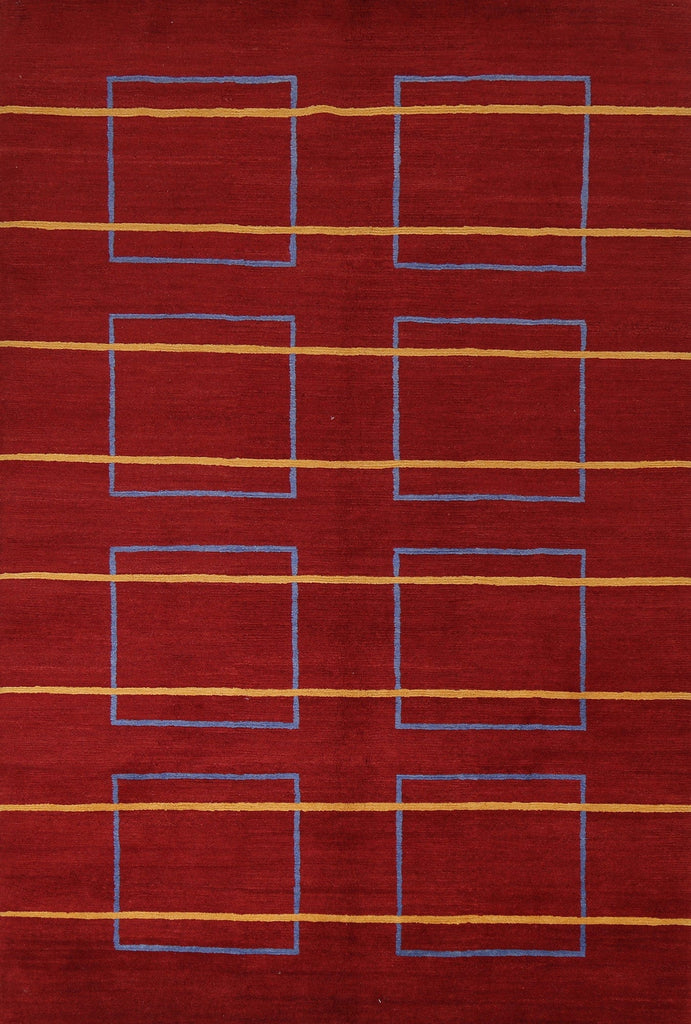 Red Vegetable Dye Nepalese Wool Area Rug 6x9