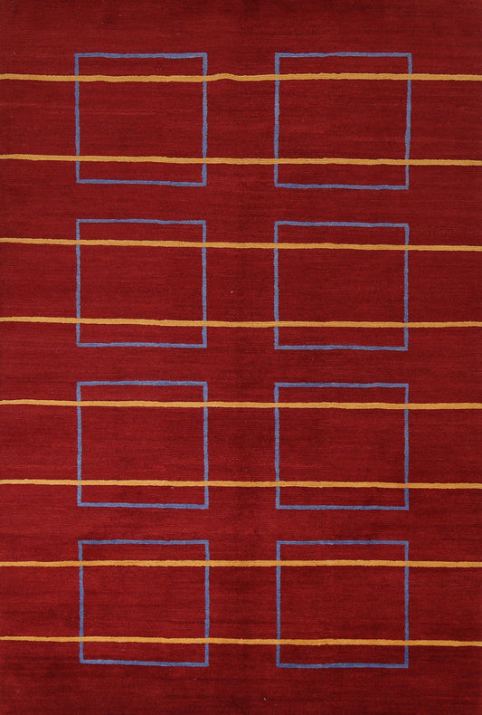 Red Vegetable Dye Nepalese Wool Area Rug 6x9