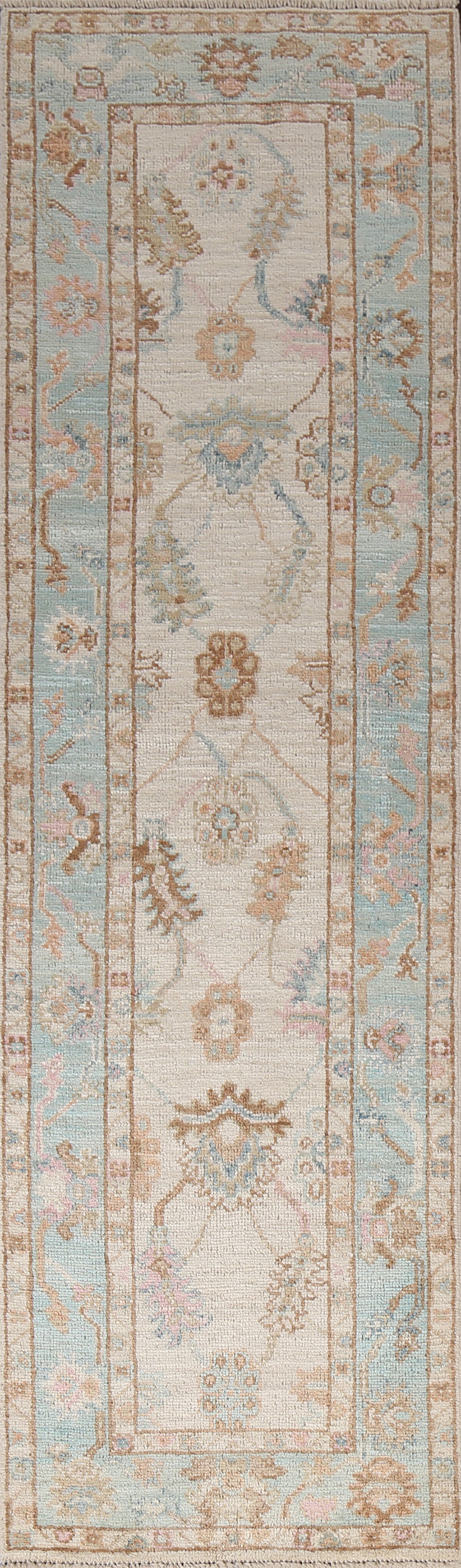 Vegetable Dye Oushak Turkish Runner Rug 3x9