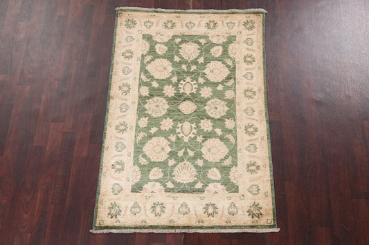 Vegetable Dye Chobi Peshawar Green Wool Rug 3x5